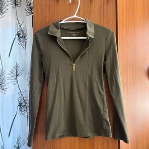 Tommy Hilfiger Olive Green Ribbed Half Zip Long Sleeve Polo Size S